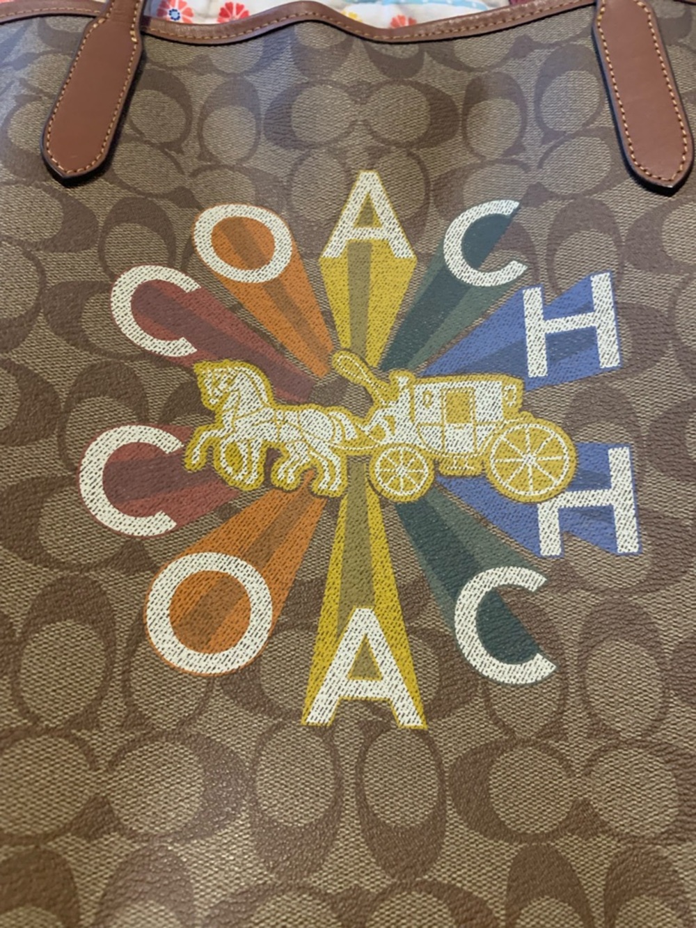 Coach Brown Signature Canvas Rainbow Logo Tote - Picture 4 of 7